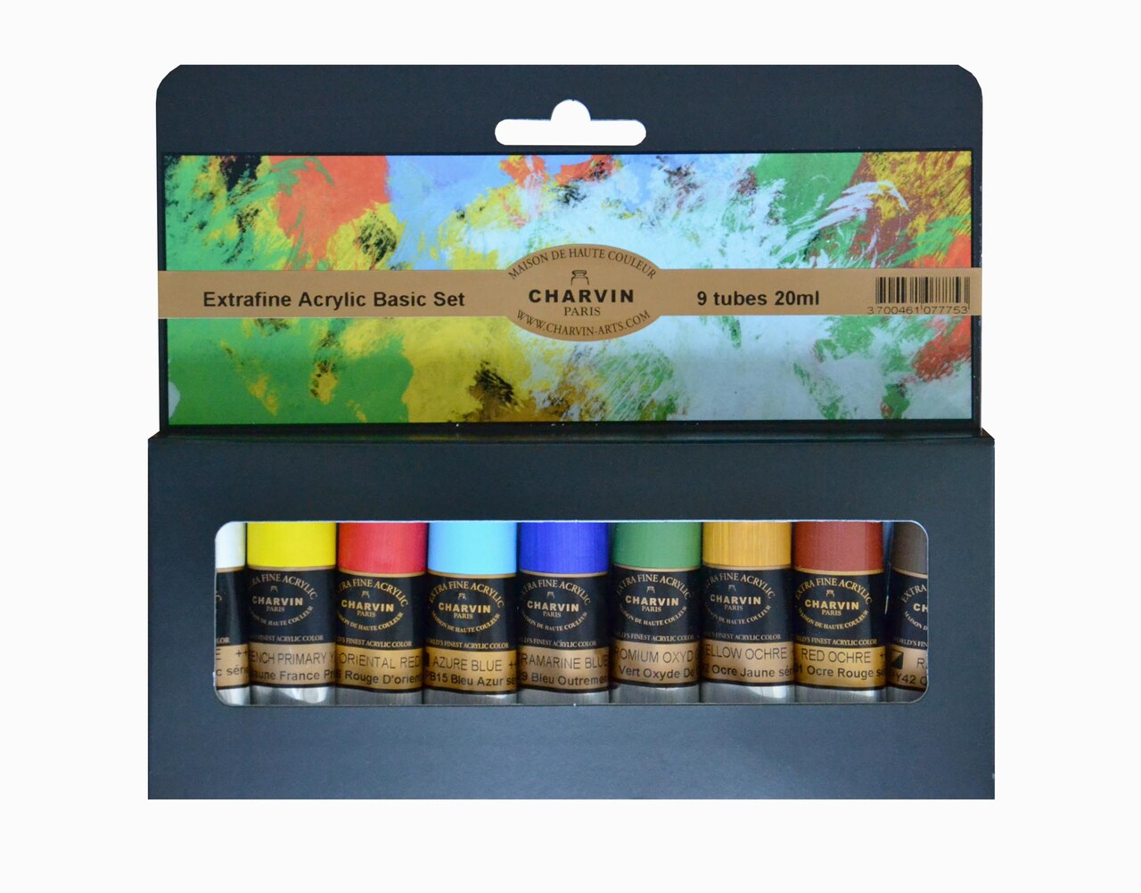 Charvin Extra Fine Professional Acrylic Paint - Basic Colors, Set of 9 Tube, Triple-Milled, Lightfast Pigments, Open Stock Artist Acrylic Paints in Nature-Inspired Hues